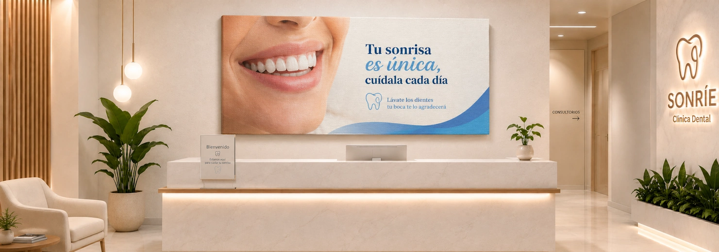 Consultorio dental moderno decorado con un cuadro Canvas personalizado