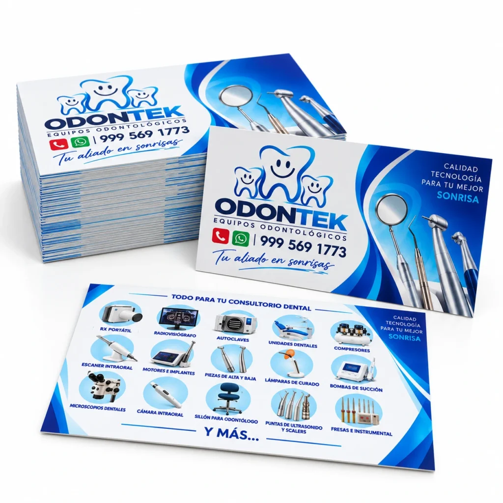 Tarjetas de presentación para empresa de equipos odontológicos impresas por Super Print